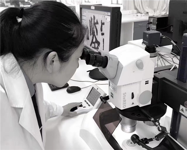 重庆市检察院司法鉴定中心技术人员利用仪器对指印图像进行比对